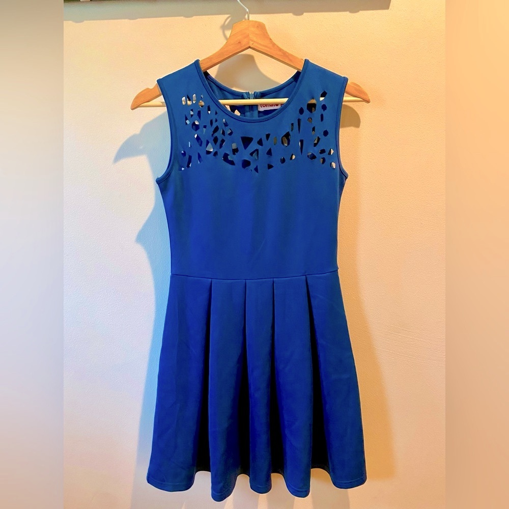Blue Mini Dress by Tomato with Cutout Design
